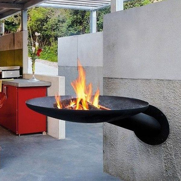 60 round walled fireplace