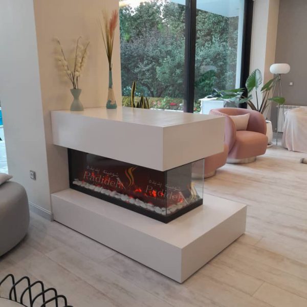 Three-way electric fireplace 100
