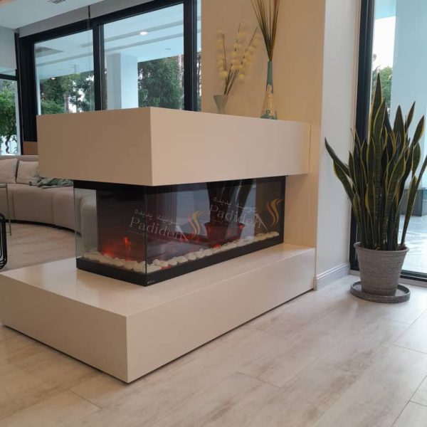 Three-way electric fireplace 100